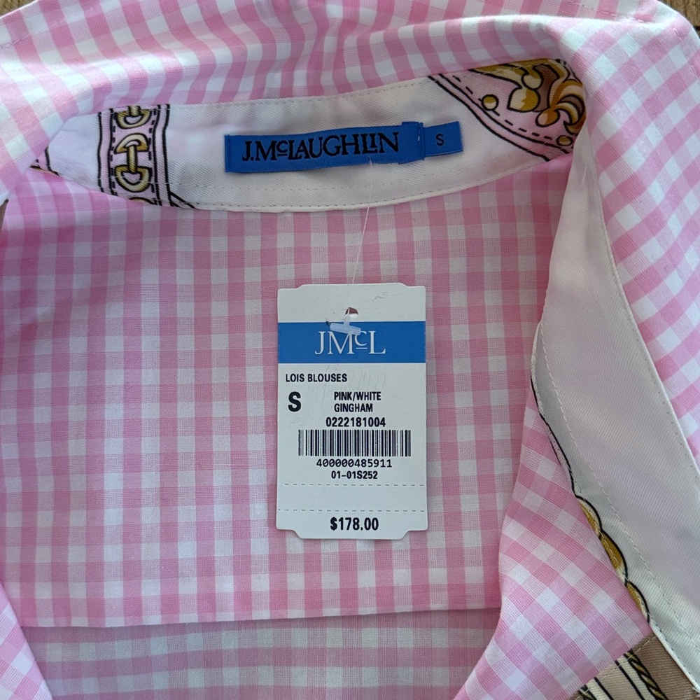 J.McLaughlin Lois Pink & White Gingham Shirt NWT Size Small - Picture 5 of 8